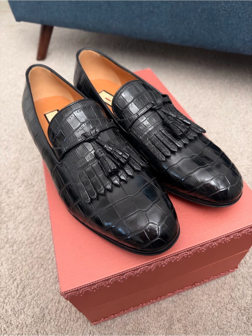 AUTHENTIC and NEW GUCCI Black Crocodile Tassel Loafers